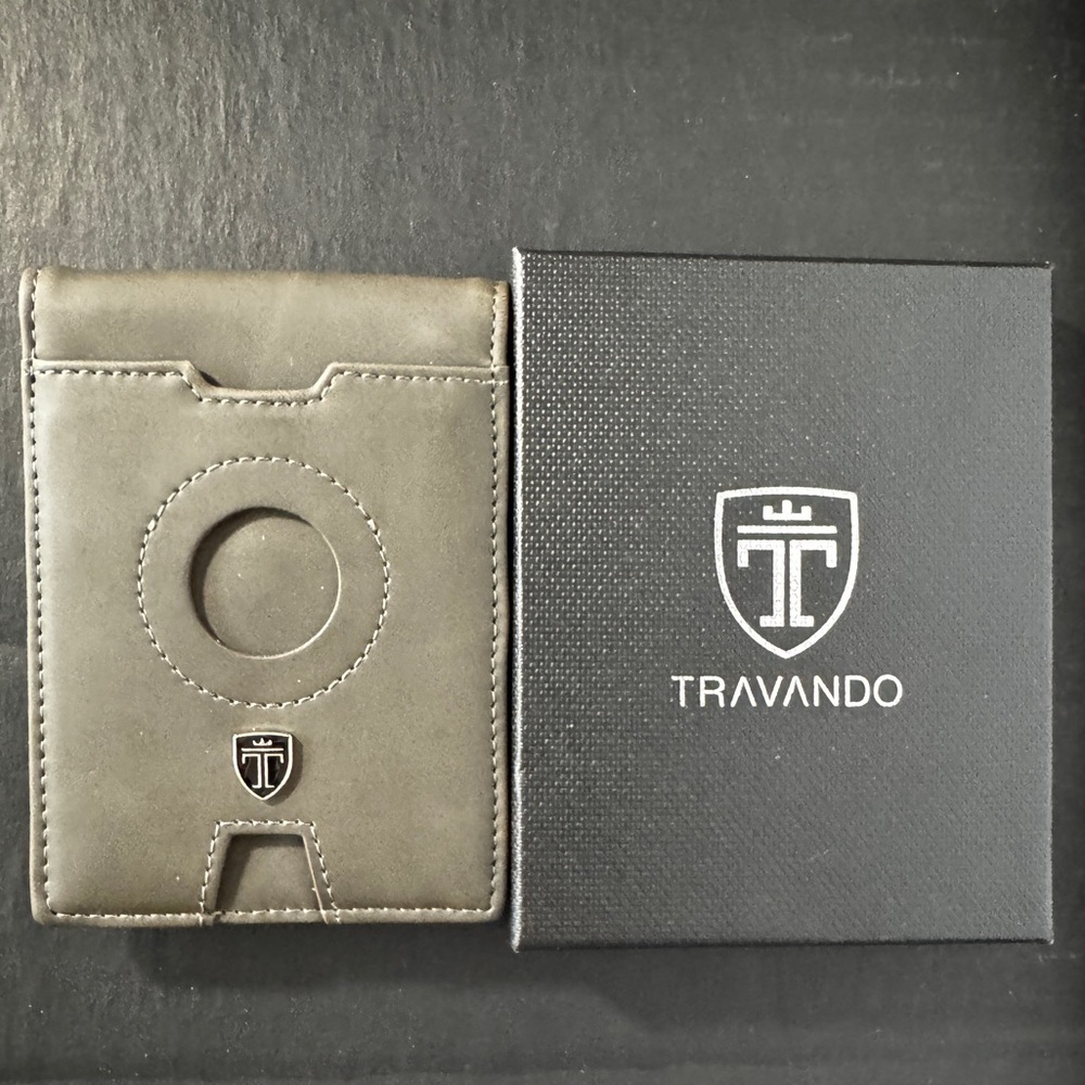 TRAVANDO Wallet Gray Mens Wallet RIFD AirTag Money Clip Card Holder Germany NOB